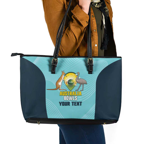 Custom Bowls Australia Leather Tote Bag Teal Color Curve Sporty - Aussie Hoodie