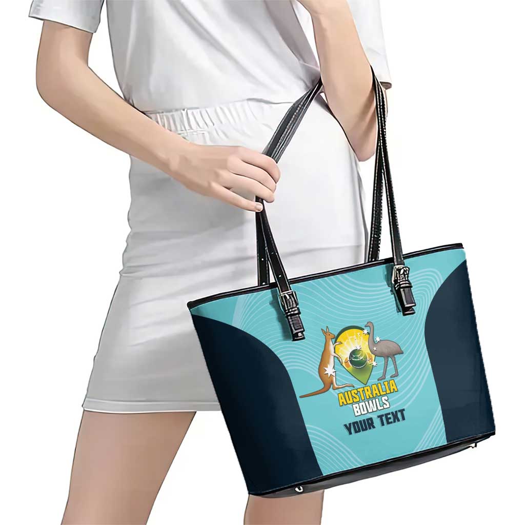 Custom Bowls Australia Leather Tote Bag Teal Color Curve Sporty - Aussie Hoodie