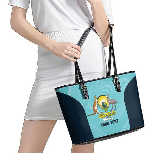 Custom Bowls Australia Leather Tote Bag Teal Color Curve Sporty - Aussie Hoodie