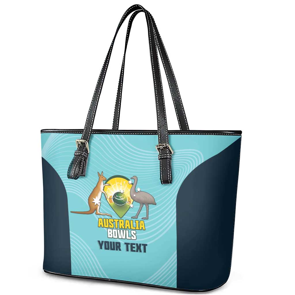 Custom Bowls Australia Leather Tote Bag Teal Color Curve Sporty - Aussie Hoodie