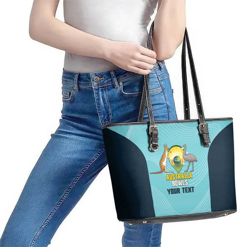 Custom Bowls Australia Leather Tote Bag Teal Color Curve Sporty - Aussie Hoodie