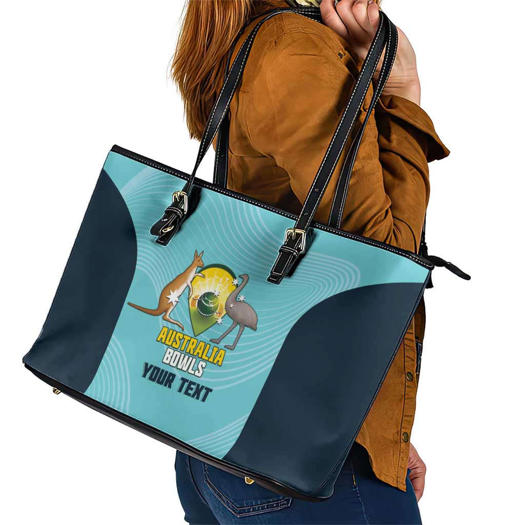 Custom Bowls Australia Leather Tote Bag Teal Color Curve Sporty - Aussie Hoodie