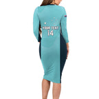 Custom Bowls Australia Long Sleeve Bodycon Dress Teal Color Curve Sporty - Aussie Hoodie