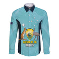Custom Bowls Australia Long Sleeve Button Shirt Teal Color Curve Sporty - Aussie Hoodie