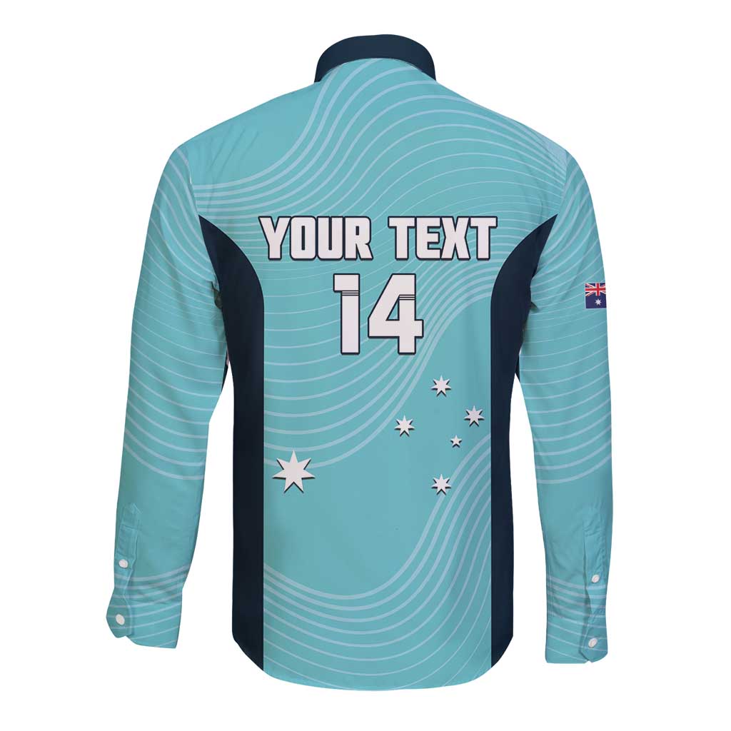 Custom Bowls Australia Long Sleeve Button Shirt Teal Color Curve Sporty - Aussie Hoodie