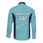 Custom Bowls Australia Long Sleeve Button Shirt Teal Color Curve Sporty - Aussie Hoodie