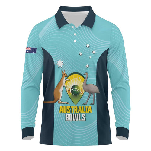 Custom Bowls Australia Long Sleeve Polo Shirt Teal Color Curve Sporty - Aussie Hoodie