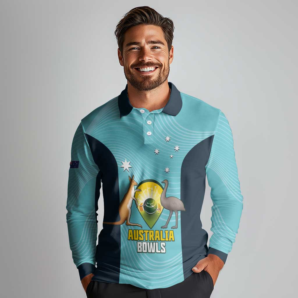 Custom Bowls Australia Long Sleeve Polo Shirt Teal Color Curve Sporty - Aussie Hoodie
