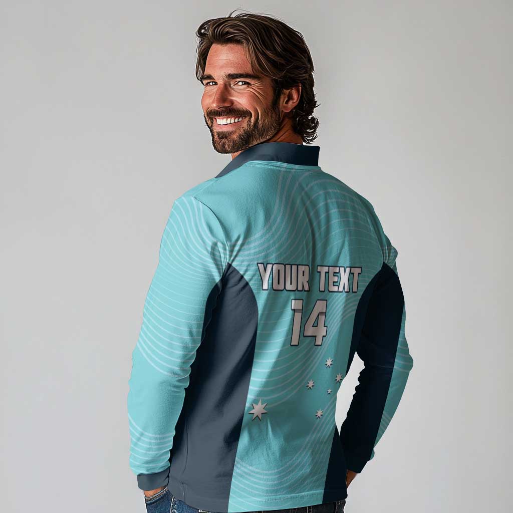 Custom Bowls Australia Long Sleeve Polo Shirt Teal Color Curve Sporty - Aussie Hoodie
