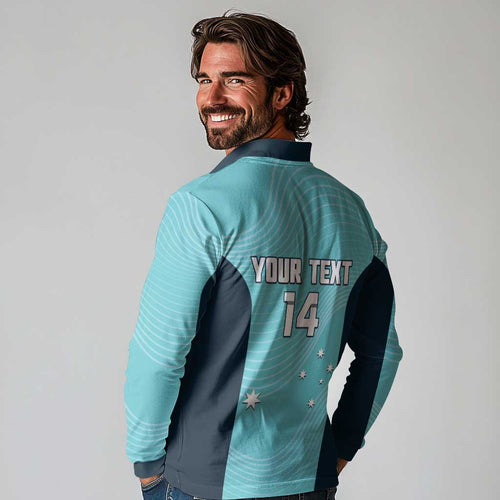 Custom Bowls Australia Long Sleeve Polo Shirt Teal Color Curve Sporty - Aussie Hoodie