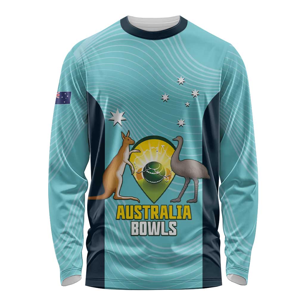Custom Bowls Australia Long Sleeve Shirt Teal Color Curve Sporty - Aussie Hoodie