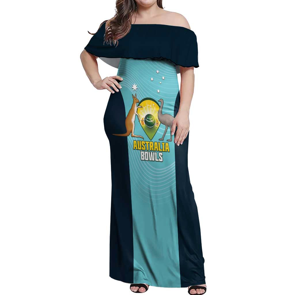 Custom Bowls Australia Off Shoulder Maxi Dress Teal Color Curve Sporty - Aussie Hoodie