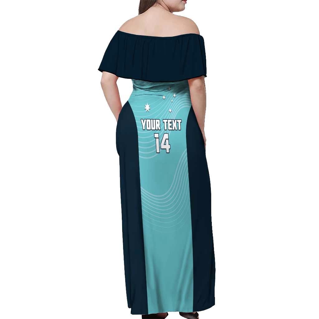 Custom Bowls Australia Off Shoulder Maxi Dress Teal Color Curve Sporty - Aussie Hoodie