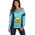 Custom Bowls Australia Off Shoulder Sweater Teal Color Curve Sporty - Aussie Hoodie