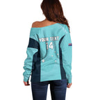 Custom Bowls Australia Off Shoulder Sweater Teal Color Curve Sporty - Aussie Hoodie