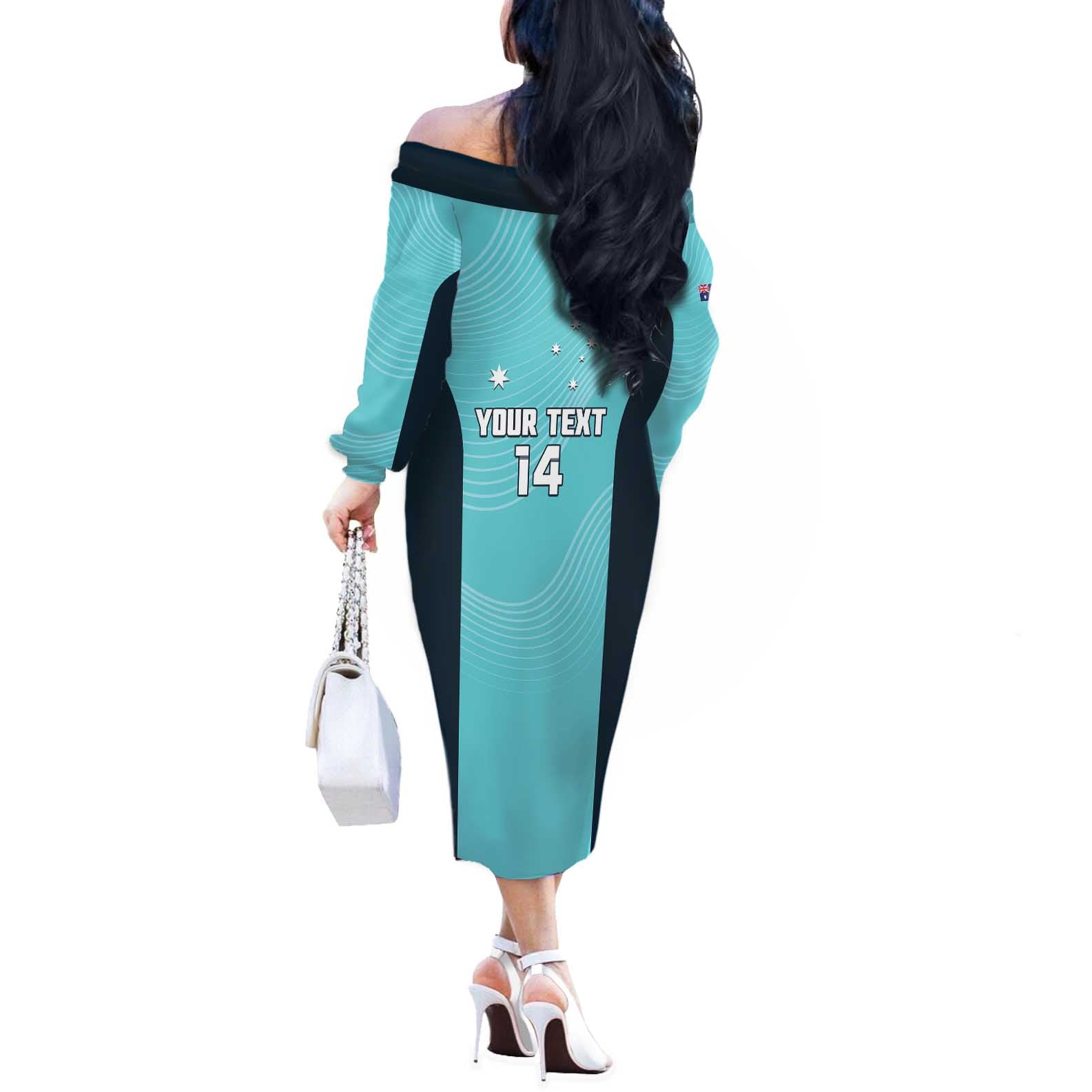 Custom Bowls Australia Off The Shoulder Long Sleeve Dress Teal Color Curve Sporty - Aussie Hoodie