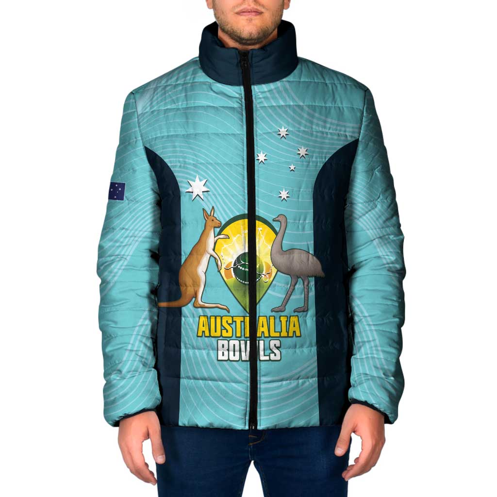 Custom Bowls Australia Padded Jacket Teal Color Curve Sporty - Aussie Hoodie
