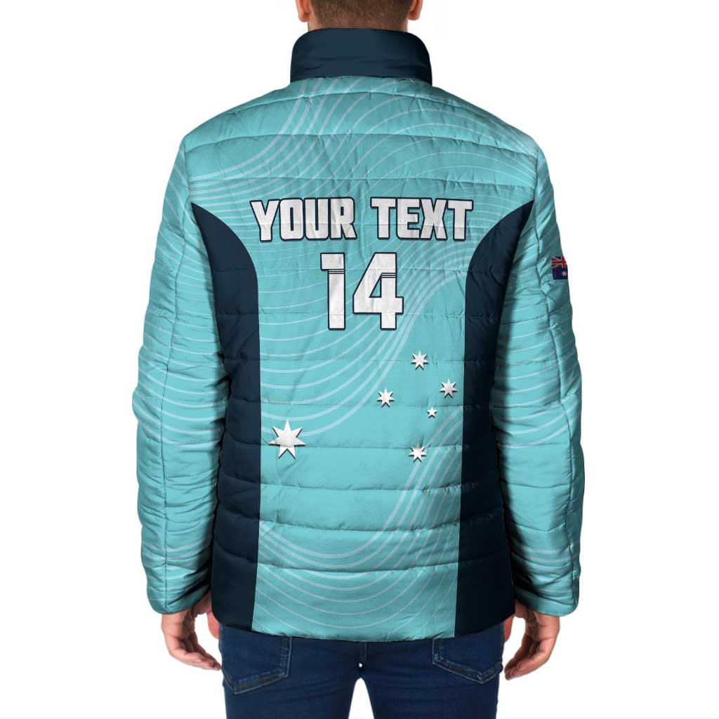 Custom Bowls Australia Padded Jacket Teal Color Curve Sporty - Aussie Hoodie