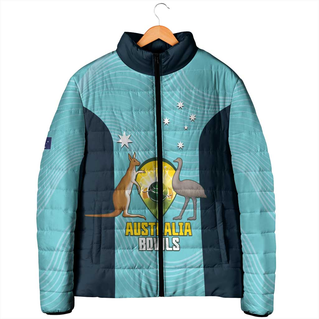 Custom Bowls Australia Padded Jacket Teal Color Curve Sporty - Aussie Hoodie