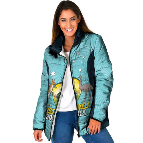 Custom Bowls Australia Padded Jacket Teal Color Curve Sporty - Aussie Hoodie