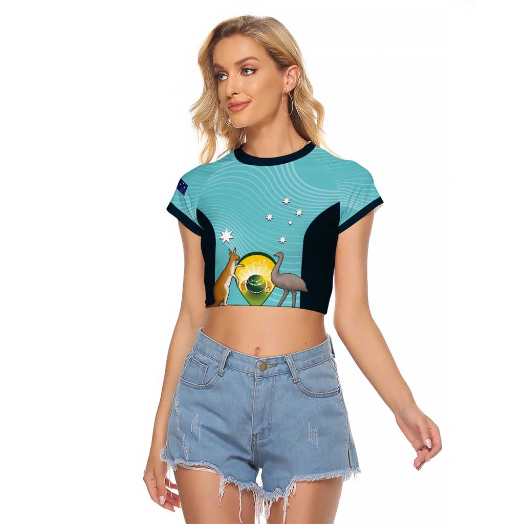 Custom Bowls Australia Raglan Cropped T Shirt Teal Color Curve Sporty - Aussie Hoodie