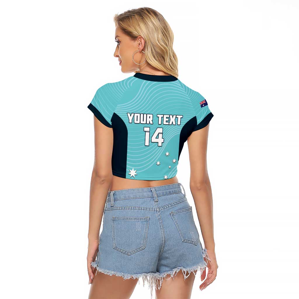 Custom Bowls Australia Raglan Cropped T Shirt Teal Color Curve Sporty - Aussie Hoodie