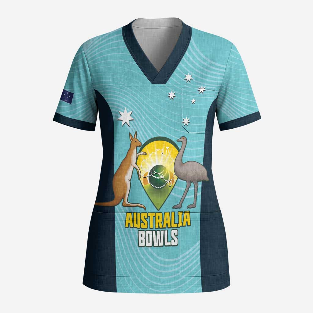 Custom Bowls Australia Scrub Top Teal Color Curve Sporty - Aussie Hoodie