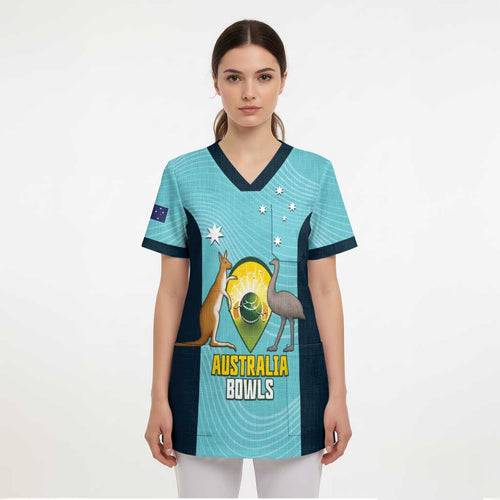 Custom Bowls Australia Scrub Top Teal Color Curve Sporty - Aussie Hoodie