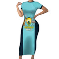 Custom Bowls Australia Short Sleeve Bodycon Dress Teal Color Curve Sporty - Aussie Hoodie