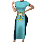 Custom Bowls Australia Short Sleeve Bodycon Dress Teal Color Curve Sporty - Aussie Hoodie