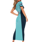 Custom Bowls Australia Short Sleeve Bodycon Dress Teal Color Curve Sporty - Aussie Hoodie