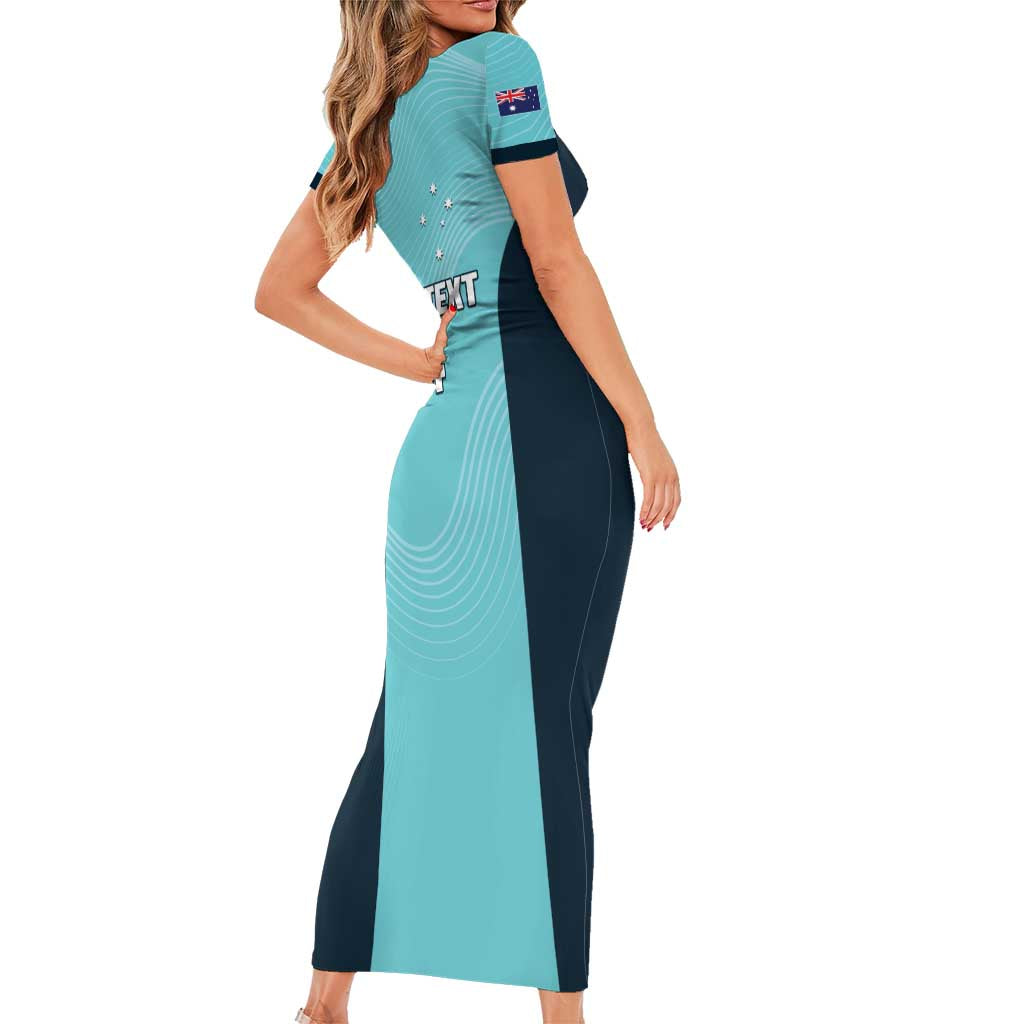 Custom Bowls Australia Short Sleeve Bodycon Dress Teal Color Curve Sporty - Aussie Hoodie