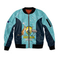 Custom Bowls Australia Sleeve Zip Bomber Jacket Teal Color Curve Sporty - Aussie Hoodie