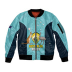 Custom Bowls Australia Sleeve Zip Bomber Jacket Teal Color Curve Sporty - Aussie Hoodie