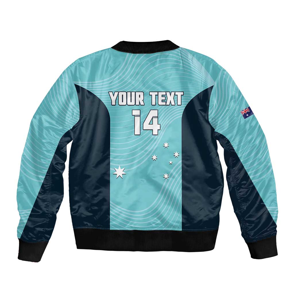 Custom Bowls Australia Sleeve Zip Bomber Jacket Teal Color Curve Sporty - Aussie Hoodie