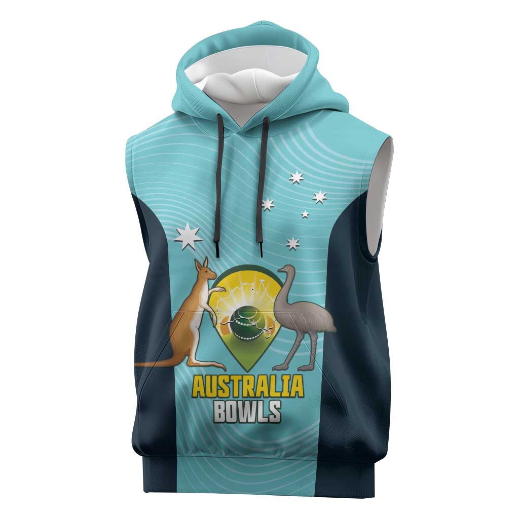 Custom Bowls Australia Sleeveless Hoodie Teal Color Curve Sporty - Aussie Hoodie