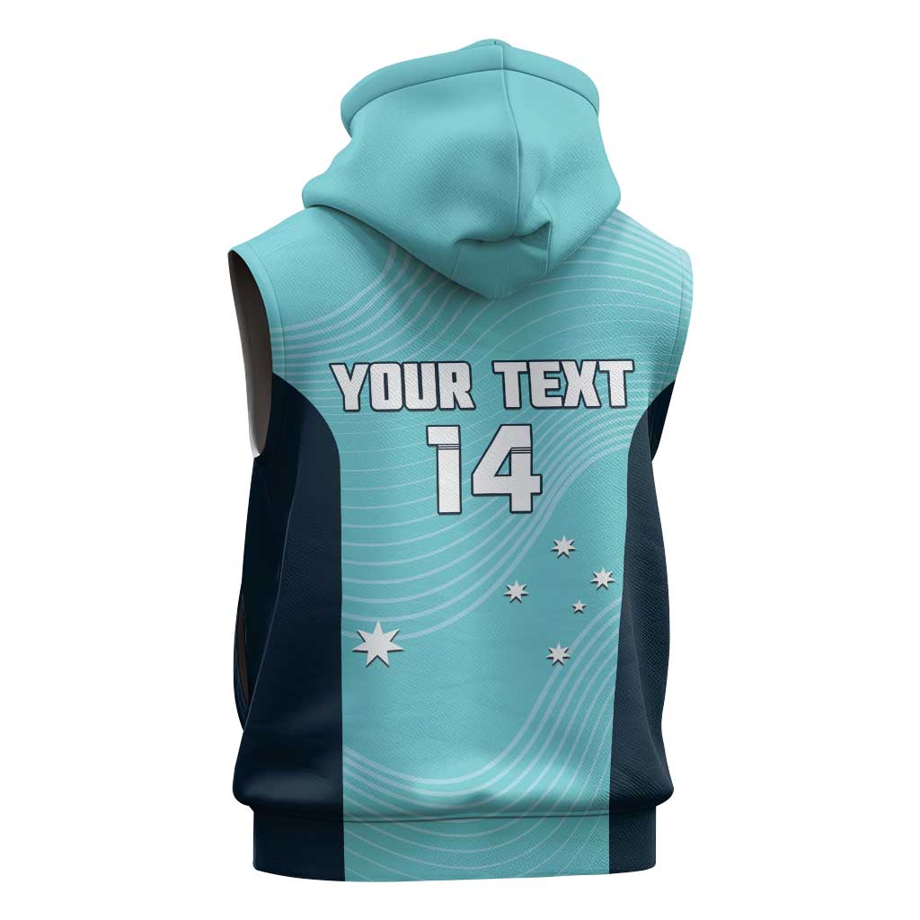 Custom Bowls Australia Sleeveless Hoodie Teal Color Curve Sporty - Aussie Hoodie