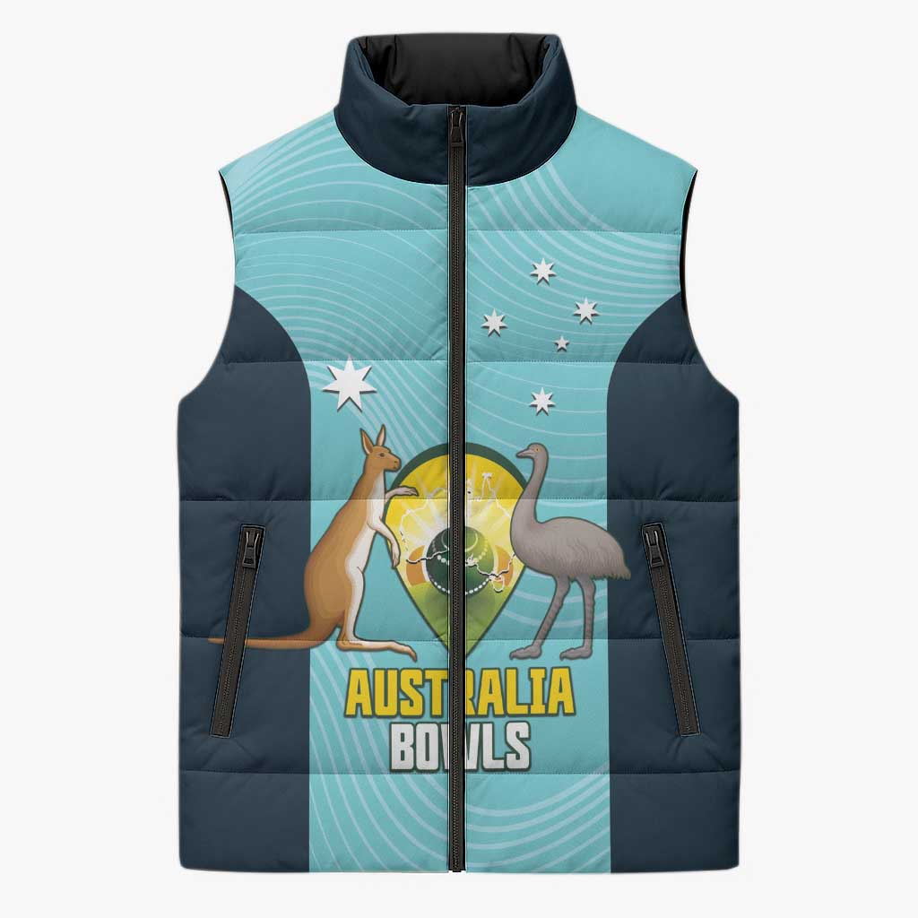 Custom Bowls Australia Sleeveless Puffer Jacket Teal Color Curve Sporty - Aussie Hoodie