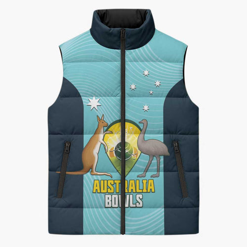 Custom Bowls Australia Sleeveless Puffer Jacket Teal Color Curve Sporty - Aussie Hoodie
