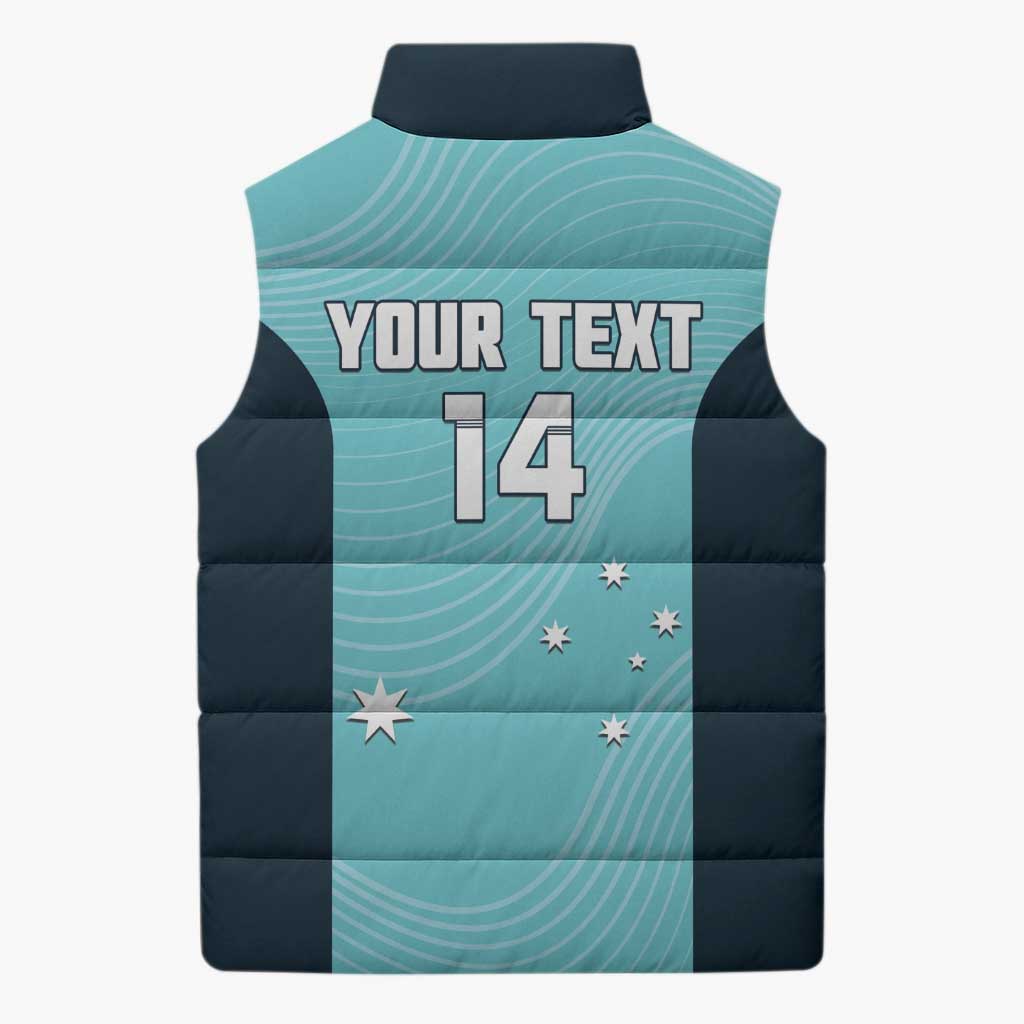 Custom Bowls Australia Sleeveless Puffer Jacket Teal Color Curve Sporty - Aussie Hoodie