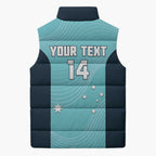 Custom Bowls Australia Sleeveless Puffer Jacket Teal Color Curve Sporty - Aussie Hoodie
