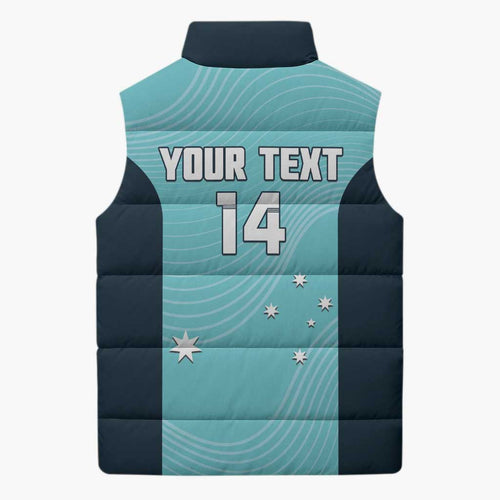 Custom Bowls Australia Sleeveless Puffer Jacket Teal Color Curve Sporty - Aussie Hoodie