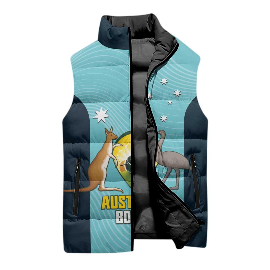Custom Bowls Australia Sleeveless Puffer Jacket Teal Color Curve Sporty - Aussie Hoodie