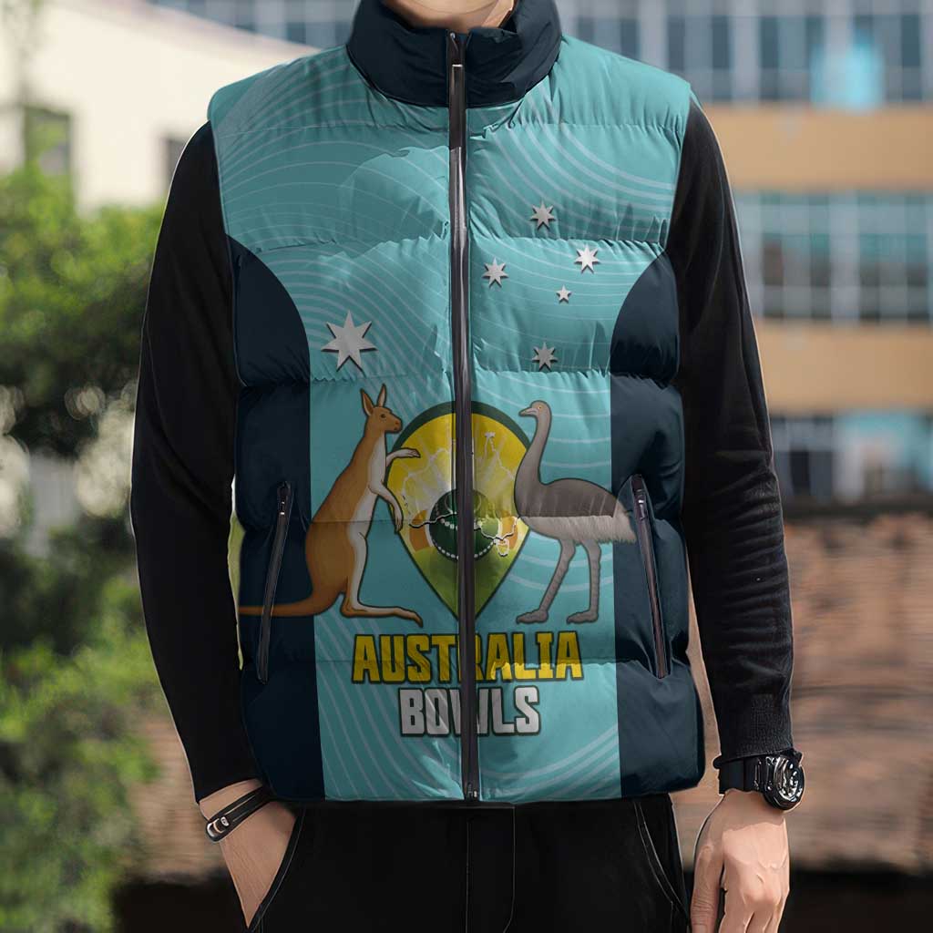 Custom Bowls Australia Sleeveless Puffer Jacket Teal Color Curve Sporty - Aussie Hoodie