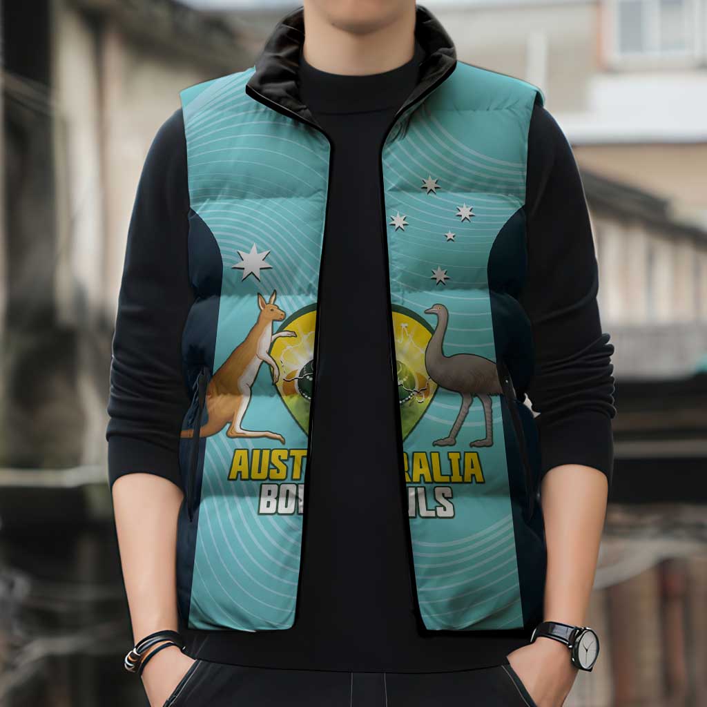 Custom Bowls Australia Sleeveless Puffer Jacket Teal Color Curve Sporty - Aussie Hoodie