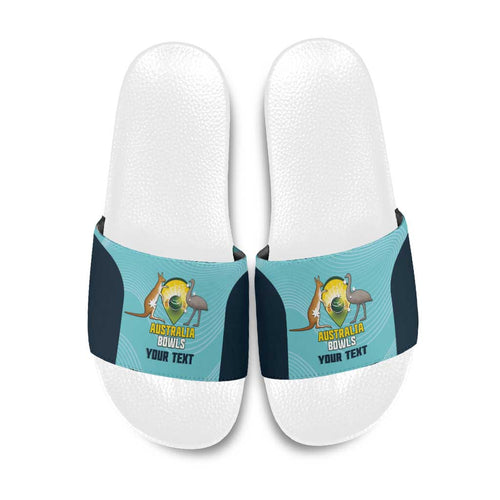 Custom Bowls Australia Slide Sandals Teal Color Curve Sporty - Aussie Hoodie