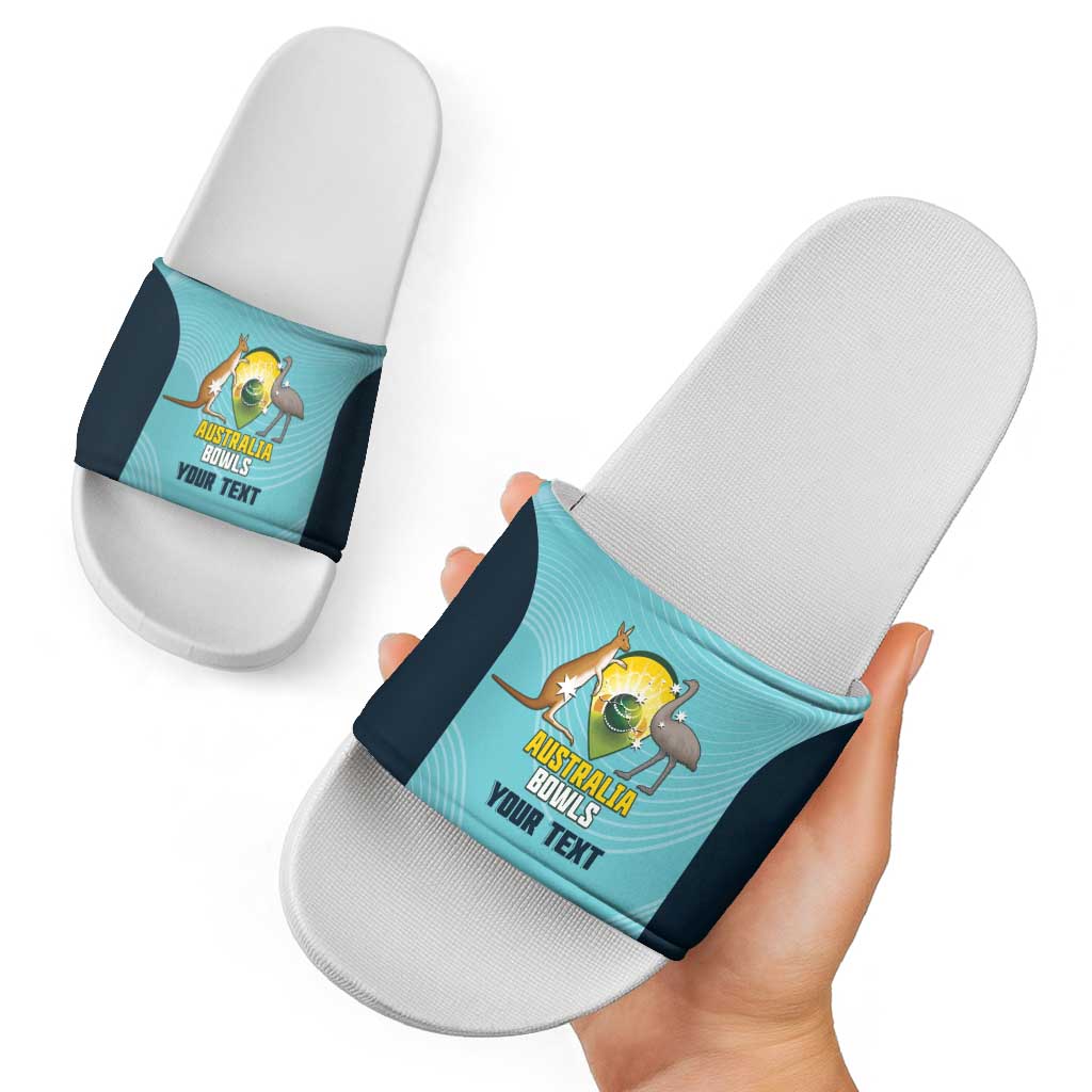 Custom Bowls Australia Slide Sandals Teal Color Curve Sporty - Aussie Hoodie