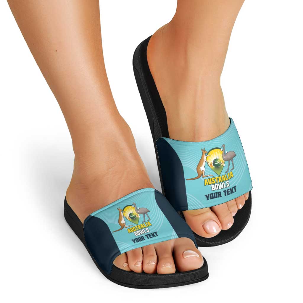 Custom Bowls Australia Slide Sandals Teal Color Curve Sporty - Aussie Hoodie