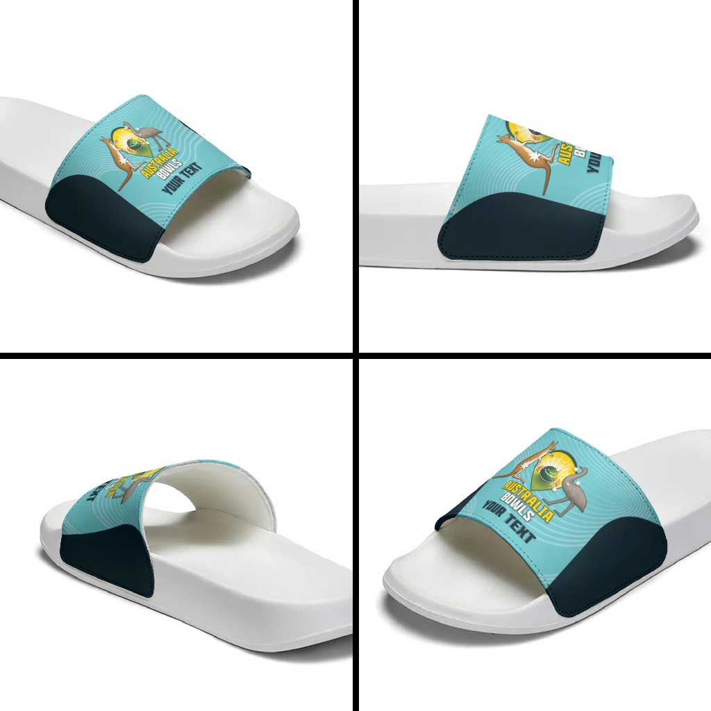 Custom Bowls Australia Slide Sandals Teal Color Curve Sporty - Aussie Hoodie