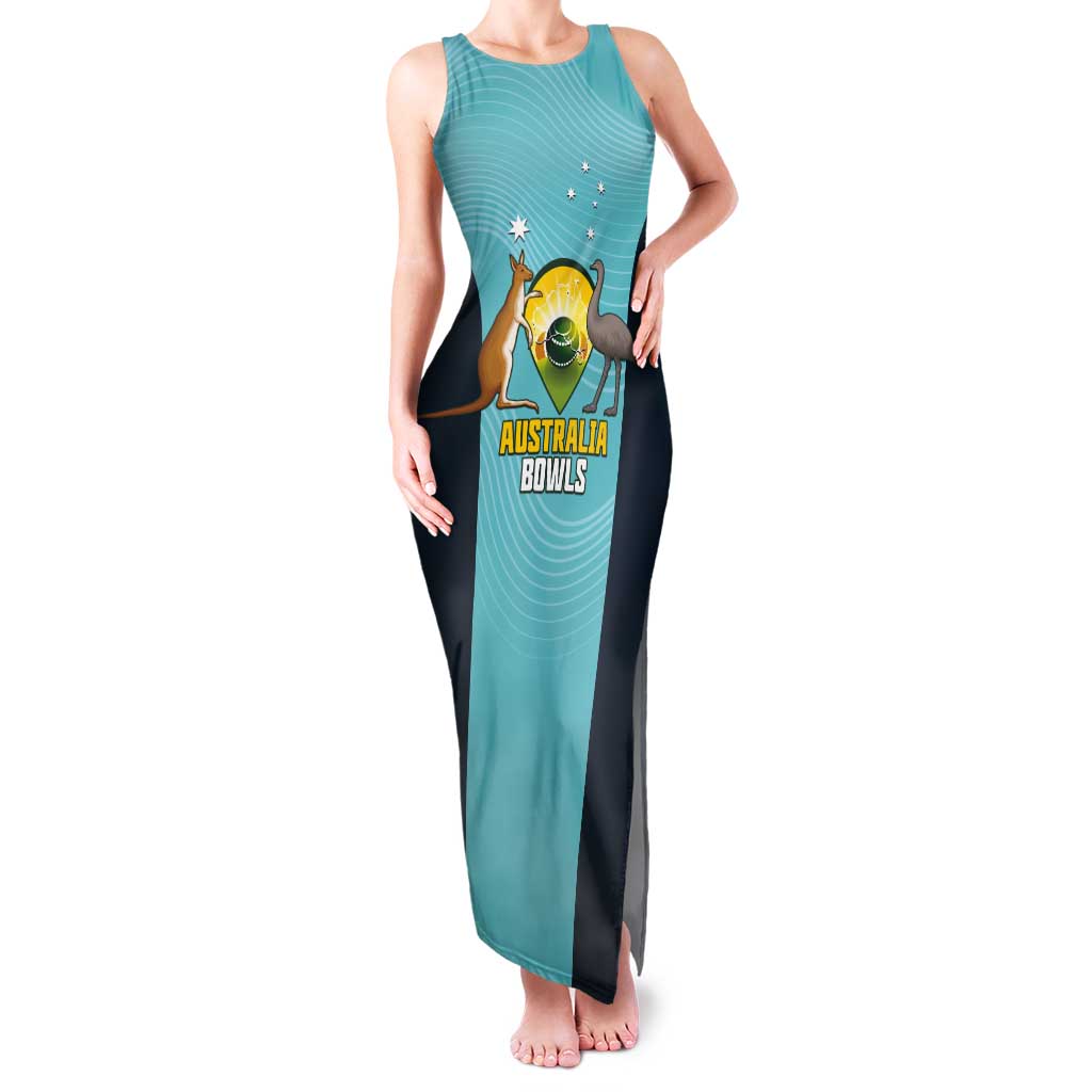 Custom Bowls Australia Tank Maxi Dress Teal Color Curve Sporty - Aussie Hoodie